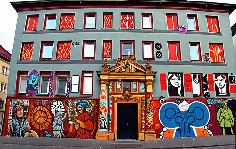 **

A large, detailed mural in Berlin-Kreuzberg, depicting a historical scene or social commentary. Capture the vibrant colors and intricate details of the mural, showcasing the artistic skill involved. In the background, subtly include examples of less elaborate graffiti tags, to provide a contrast. The mural should dominate the frame, symbolizing the authorized and celebrated form of street art.

**