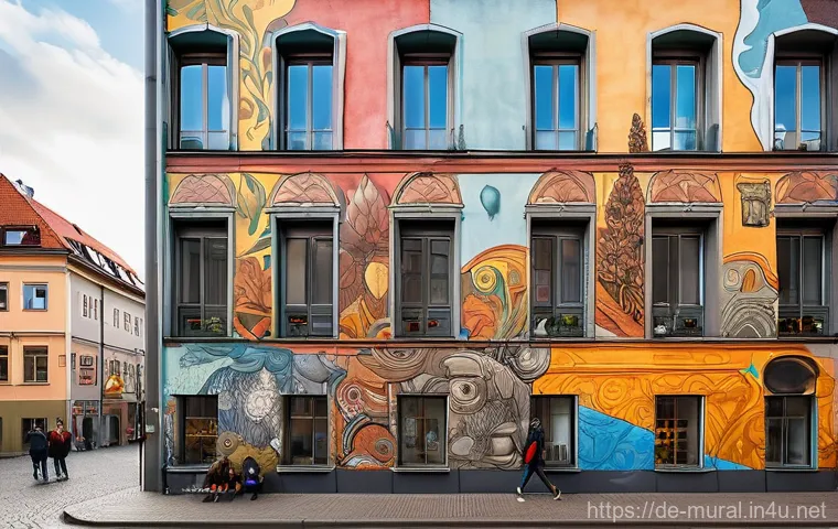 벽화마을 소개와 역사적 배경 - **Prompt:** A vibrant, large-scale mural covering an entire building facade in Berlin's Kreuzberg di...