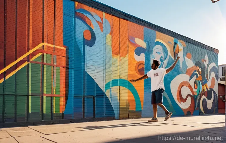 벽화여행과 기념촬영 - **Prompt:** A detailed, documentary-style shot of a discerning street art enthusiast (a young adult ...