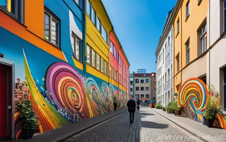 벽화와 도시의 이미지 변화 - **Community Mural in a German Neighborhood:**
    "A vibrant, wide-angle shot of a diverse group of ...