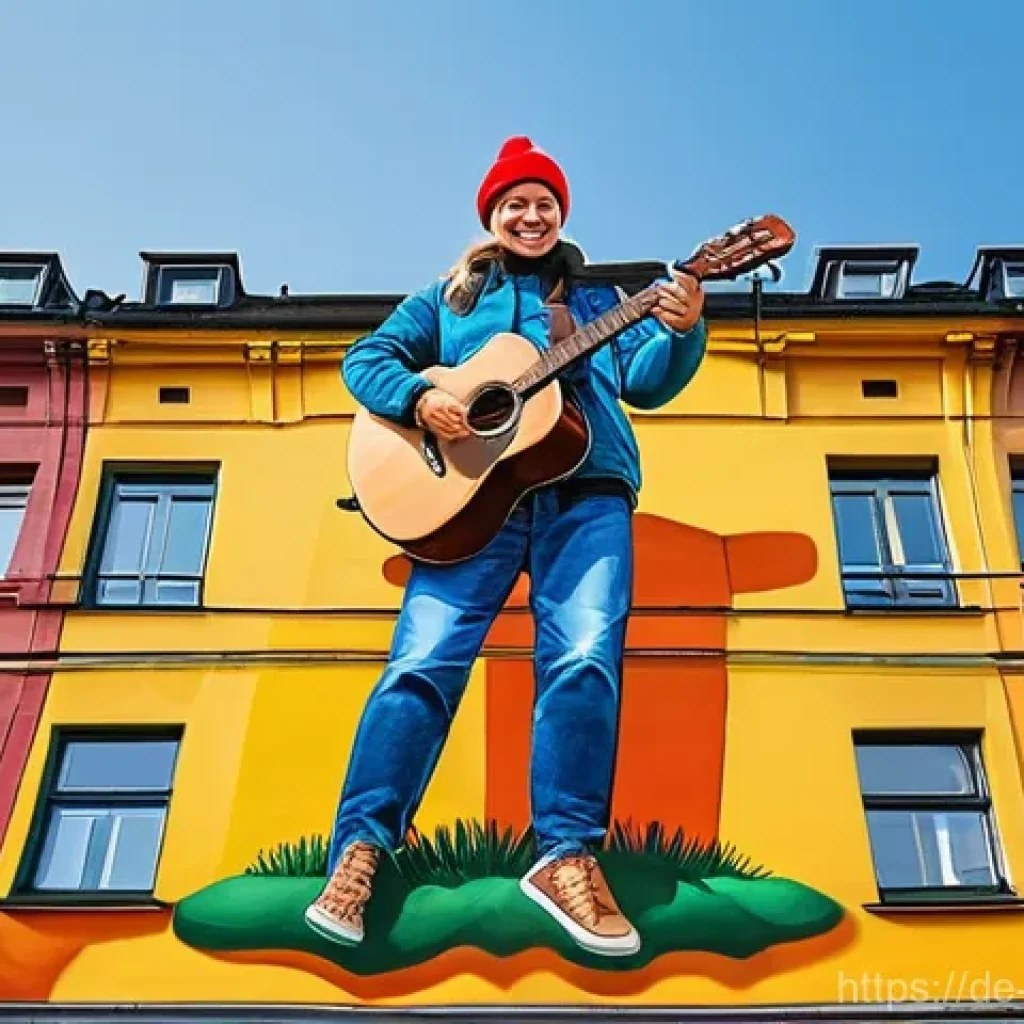 벽화 작품 분석하기 - **A vibrant, large-scale mural on the side of a historic building in a bustling German city like Ber...