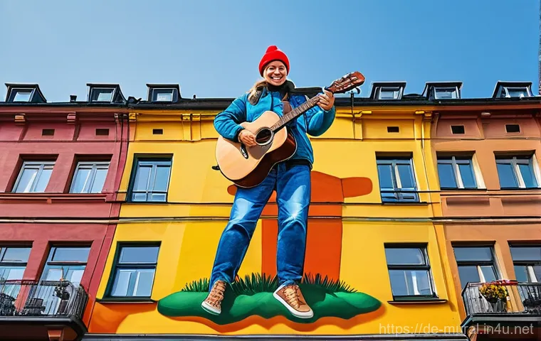 벽화 작품 분석하기 - **A vibrant, large-scale mural on the side of a historic building in a bustling German city like Ber...