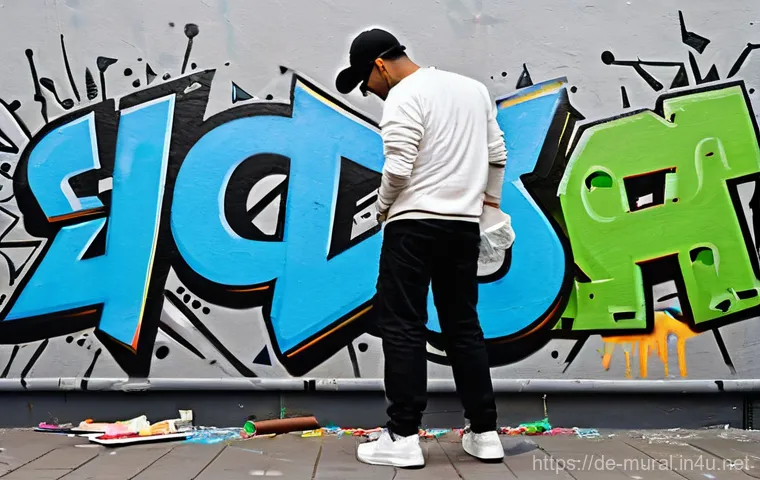 벽화 작품 분석하기 - **An eclectic street art scene in a lively German neighborhood like Hamburg's Schanze district or Co...