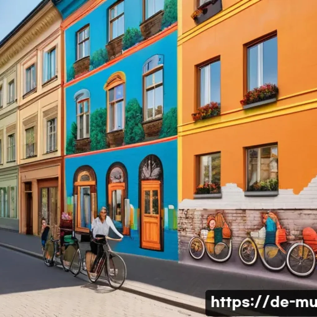 벽화마을 여행 추천 - A vibrant urban mural scene in a Berlin neighborhood, showcasing a large-scale photorealistic portra...