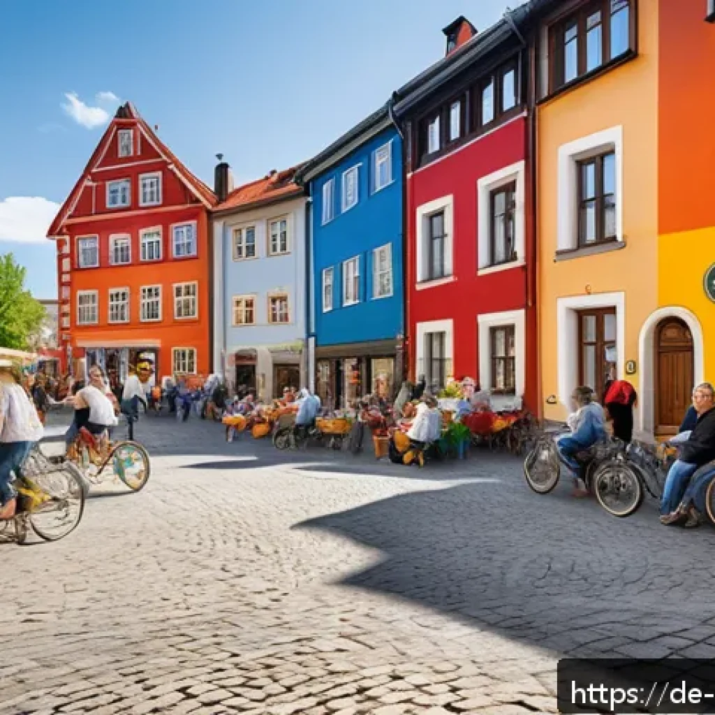 벽화여행 도시 재생과 벽화 - A vibrant urban street scene in a German city neighborhood featuring a large, colorful mural on a fo...