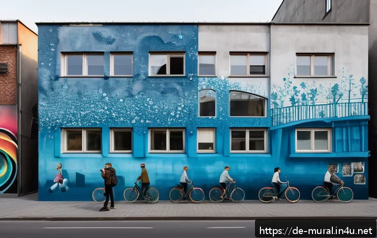 벽화여행과 예술의 대중화 - A vibrant urban street scene in Berlin featuring a large-scale 3D-effect mural on a concrete buildin...