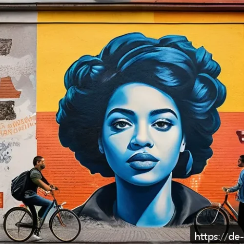 벽화여행 글쓰기 아이디어 - A vibrant street mural in Berlin&rsquo;s Kreuzberg district, featuring a large-scale realistic portrait of...