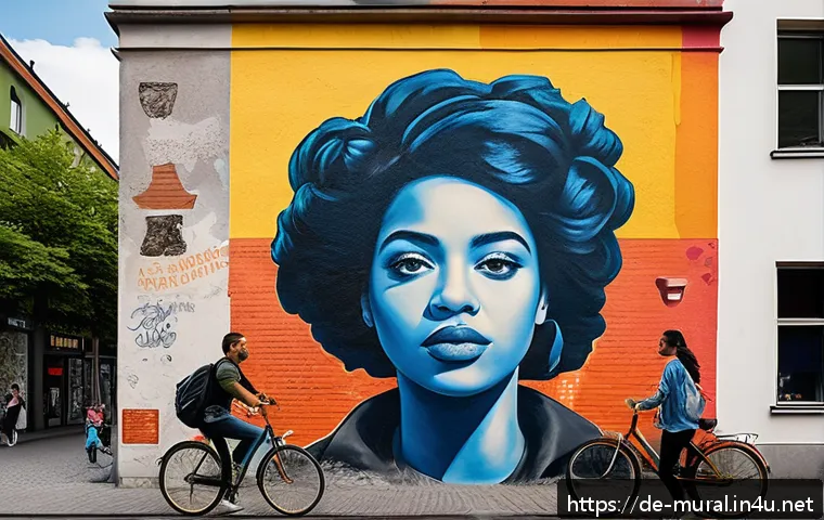 벽화여행 글쓰기 아이디어 - A vibrant street mural in Berlin&rsquo;s Kreuzberg district, featuring a large-scale realistic portrait of...