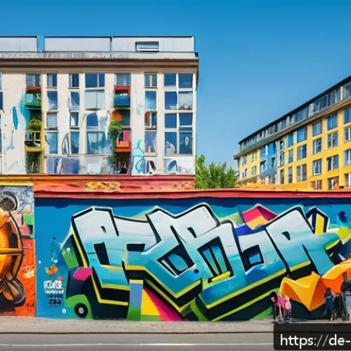 벽화여행 축제와 이벤트 - A vibrant urban street art festival scene in Berlin, showcasing large photorealistic murals and bold...