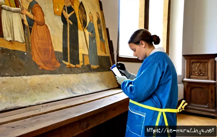 벽화여행 문화재 보호와 벽화 - Photorealistic heritage mural conservation scene inside a historic German church, a professional con...